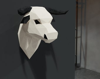 bull head papercrafts, bull trophy pdf templates, 3d paper sculpture