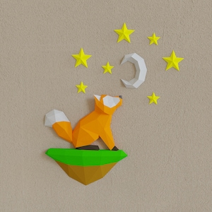 Zorro Luna y Estrellas Papercrafts ,plantillas pdf diy, escultura 3d, manualidad