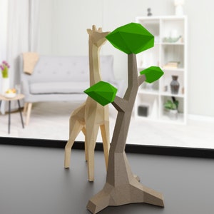 Jirafa y árbol  Papercreafts  Pdf, SVG, DXF, Template PDF  Low Poly/ Papercraft/ Origami/ decoracion
