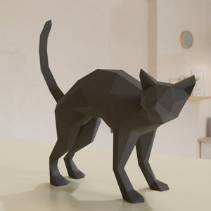 猫のペーパークラフト テンプレート PDF SVG DXF、猫のハロウィーン 3D 紙彫刻