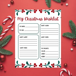 Weihnachts-Wunschliste zum Ausdrucken - INSTANT DOWNLOAD