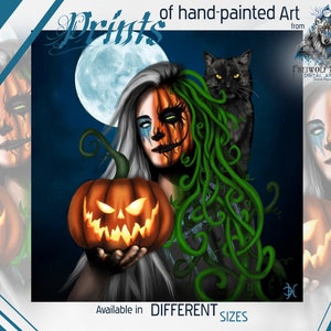 Halloween murale autunno arte murale decorazione autunnale decorazione di Halloween decorazione murale decorazione | Disegno di gatto donna zucca | Arte | Soprattutto | stampa artistica