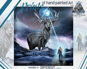 Deer Wall Art | Wall Decor | Mountains, Animals, Nature Drawing, Illustration, Graphic | Art | Unique | Art Print Poster Pictures