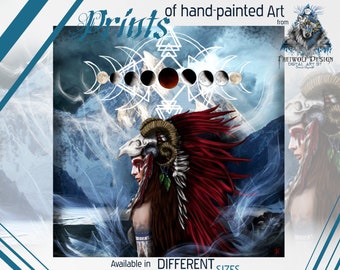 Wall art America Canada wall decor wall decoration | Mountains woman moon cycle nature graphic | Art | Unique | Art print poster pictures prints