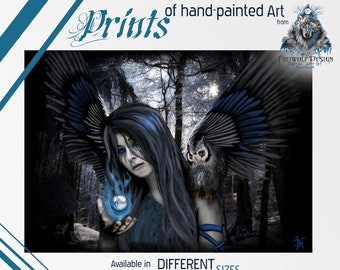 Wall mural angel wall art wall decoration decoration | woman owl magic forest nature | Gothic art | Especially individual | Art print poster pictures prints