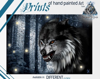 Wolf mural, wall art, wall decoration, decoration | Forest animals, forest animals, nature | Gothic art | Special, individual | Art print, poster, pictures, prints