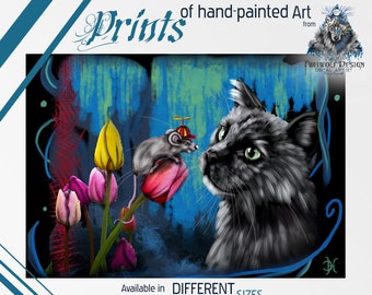 Wall Mural Cat Wall Art Wall Decoration Decoration | Mouse Cute Animals Nature | Art | Special, Individual | Art Print Poster Pictures Prints