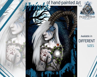 Gothic Elf Wall Art | Wall Decoration | Woman Nature Moon Magic | Art | Particularly Individual | Art Print Poster Pictures Prints