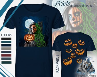 Halloween Autumn Shirt T-Shirt sustainable comfortable | Pumpkin woman black cat Halloween pumpkin graphic | 100% organic cotton | Especially