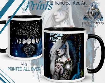 Tasse | Elfe Frau Mond Mondzyklus | Baum des Lebens | Fantasy Kunst Gothic | Besonders | Kaffeebecher Kaffeetasse Teetasse | Rundum bedruckt