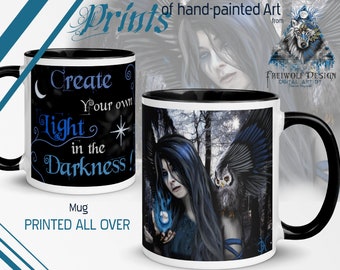 Tasse mit mystischen Engel Motiv | Besonderer, individueller Gothic Kaffeebecher mit positiven Statement | Schönes Geschenk für Fantasy Fans