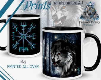 Cool mug with wolf motif | Unique coffee mug with Viking compass graphic | Printed all around | Coffee mug, tea mug | Great gift