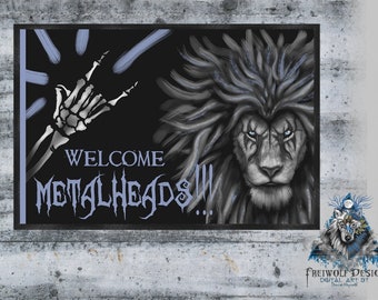 Cool Heavy Metal Doormat | Lion Music Welcome Metalheads Animals Festival | 60 x 40 cm | Unique | Doormat Door Mat Door Mat