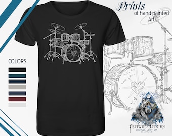 Sustainable Drum Set T-Shirt | Rock Music Drums Drummer Musician Drum Set Instrument Graphic | Organic Cotton | Unique Shirt | Gift
