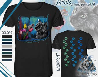 Cute Cat T-Shirt | Sustainable | Paw Mouse Nature Animals Graphic | 100% Organic Cotton | Personalized | Gift | Printed