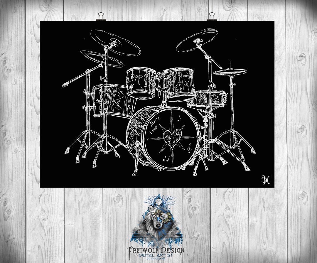 Mural Drum Set Wall Art Wall Decor Decoration Percussion Etsy