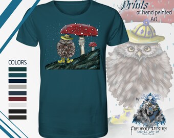 Cute sustainable T-shirt | Owl autumn rain weather nature animals funny bird comic graphic | 100% organic cotton | Special | Gift
