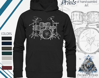 Sustainable Drum Set Sweater | Rock Music Love Drums Drummer Musician Instrument Drum Set Festival | Organic Cotton | Gift | Hoodie