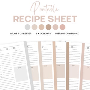 Recipe Cards Printable, Recipe Pages, Recipe Sheet, Blank Recipe Cards, Recipe Planner, Recipe Template.