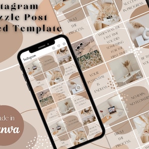 Instagram Puzzle Feed Canva, Aesthetic Neutral Instagram Theme, Instagram Content, Instagram Grid Layout For Social Media Posts