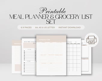 Printable Meal Planner & Grocery List Set (Digital Download)