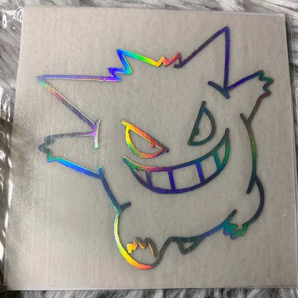 Gengar Sticker | Holographic Pokemon Vinyl Sticker | Kawaii Ghost Style Waterproof Vinyl Decal | Pokemon Themed Stickers For Car Bumper