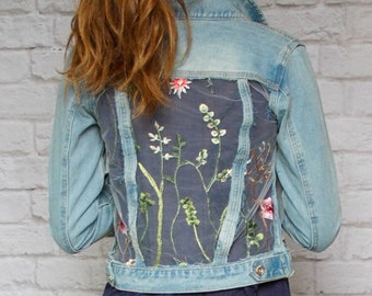 denim jacket with lace