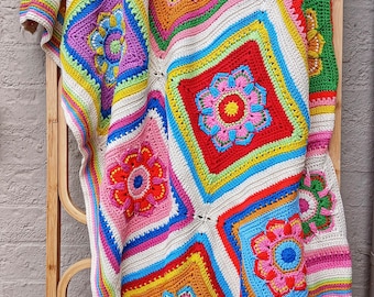 Crochet Flower Granny Square Pattern: 12" Floral Motif (Digital Download)