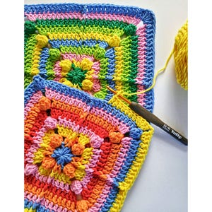 Granny Square Crochet Pattern, Easy Granny Square, Popcorn Granny Square, Crochet Block Pattern, Crochet Square Tutorial