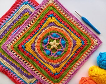 Popstar Granny Square Crochet Pattern | Colorful Star Blanket Square (PDF)