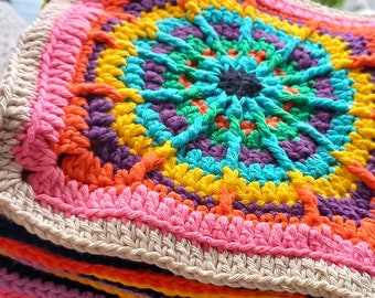 Carnival | Granny Square Crochet Pattern: Colorful 8" Square (PDF)