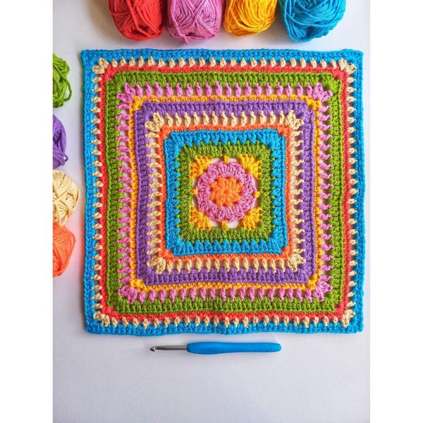 Large Granny Square Crochet Pattern PDF - Intermediate Level - US terminology