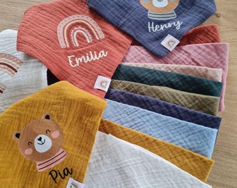 Halsdoek aanpasbaar|mousseline doek met naam|driehoekige sjaal baby gepersonaliseerd|oprispingdoek|kinderhalsdoek| Biologisch slabbetje|mousselinedoek|met naam