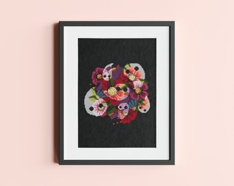 Ghosts cross stitch digital pattern, PDF gothic flowers embroidery pattern, Instant download digital modern floral cross stitch