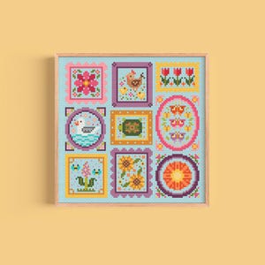 Mini Day Frames Cross Stitch Pattern, Spring Motifs PDF Chart (Digital Download)