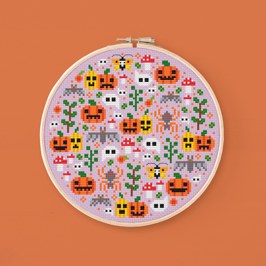 Pumpkin Field Mini Halloween Cross Stitch Pattern, Modern Cross Stitch Chart, Spooky Digital