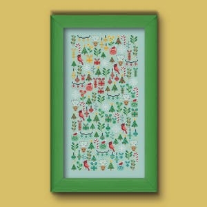 Christmas Garden Cross Stitch Pattern, Modern Christmas Sampler Cross Stitch PDF Chart, DIY Christmas Embroidery Decor, Una Buena Pieza