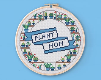 Plant Mom - Una Buena Pieza - Modern Cross Stitch - Digital PDF, Instant Download