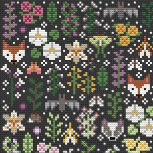 Night Garden, Cottagecore gothic cross stitch pattern, Dark witchy digital Cross Stitch, PDF modern woodland cross stitch pattern image 2