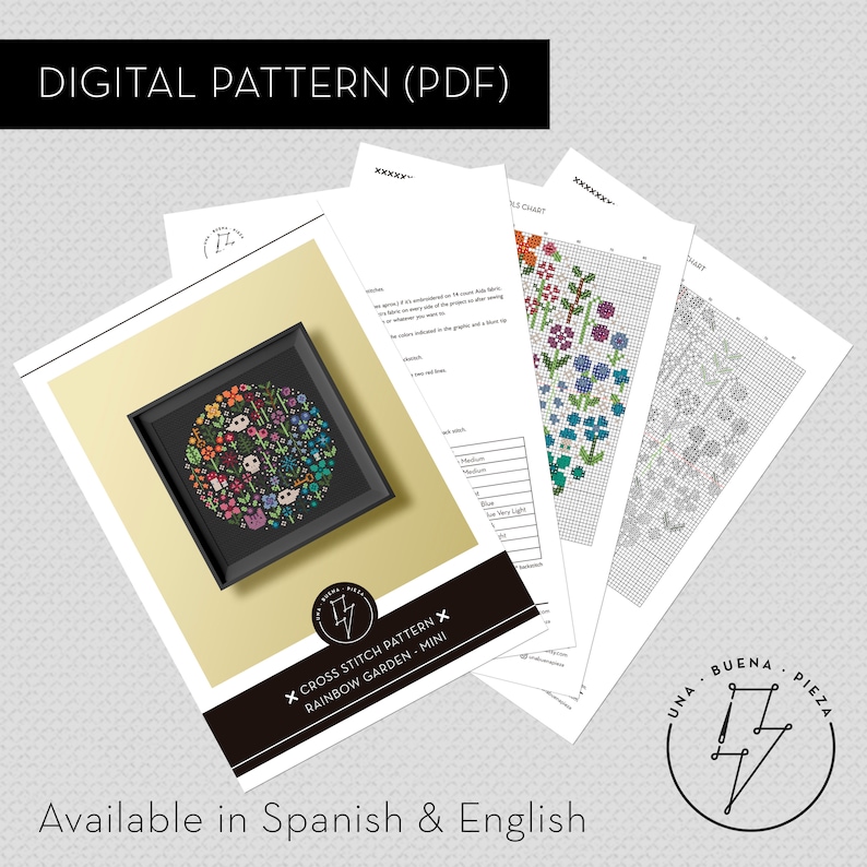 Rainbow Garden Una Buena Pieza Modern Cross Stitch Digital PDF, Instant Download image 3