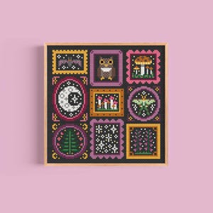 Patrón de punto de cruz Mini Night Frames, gráficos en PDF con motivos nocturnos (descarga digital)