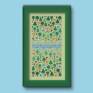 Folk Forest Cross Stitch Pattern: Scandi Woodland Design (PDF Download)