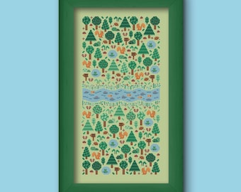 Folk Forest Cross Stitch Pattern: Scandi Woodland Design (PDF Download)
