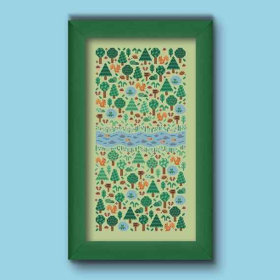 Folk Forest Cross Stitch Pattern: Scandi Woodland Design (PDF Download)