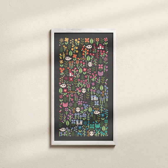 Colorful Floral Cross Stitch Pattern, Rainbow Garden (PDF)
