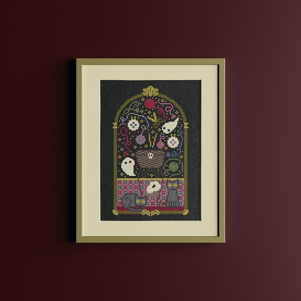 Haunted Sewing Box Cross Stitch Pattern: Gothic Ghosts and Cats (PDF Pattern)