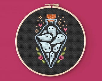 Ghosts Potion Bottle Cross Stitch Pattern: Witchy Gothic Chart (PDF)