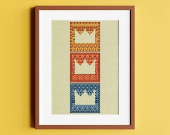 Three Kings Crowns Cross Stitch Pattern: Modern Embroidery (Digital PDF)