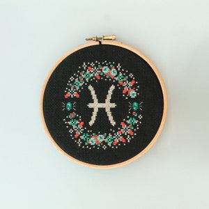 Pisces horoscope sign cross stitch pattern, Instant download zodiac cross stitch, PDF pisces embroidery, Astrological modern cross stitch