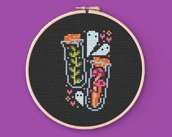 Potion Bottle Cross Stitch Chart: Witchy Mushroom Cottagecore (PDF)